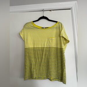 Women's Gap Cap Sleeve Medium Basic T Shirt Yellow White Grey Stripes.
